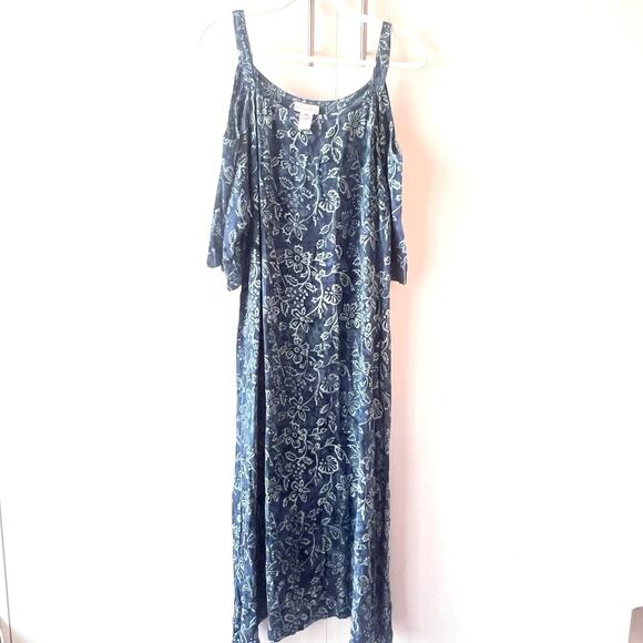 Soft Surroundings Navy‎ Floral Print Cold Shoulder Maxi Dress - Picture 1 of 6